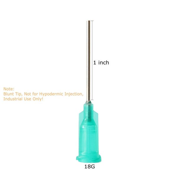 Industrial Unsterilized Blunt Tip Dispensing Needle with Luer Lock 18 Ga x  1.0” – 50 PCS