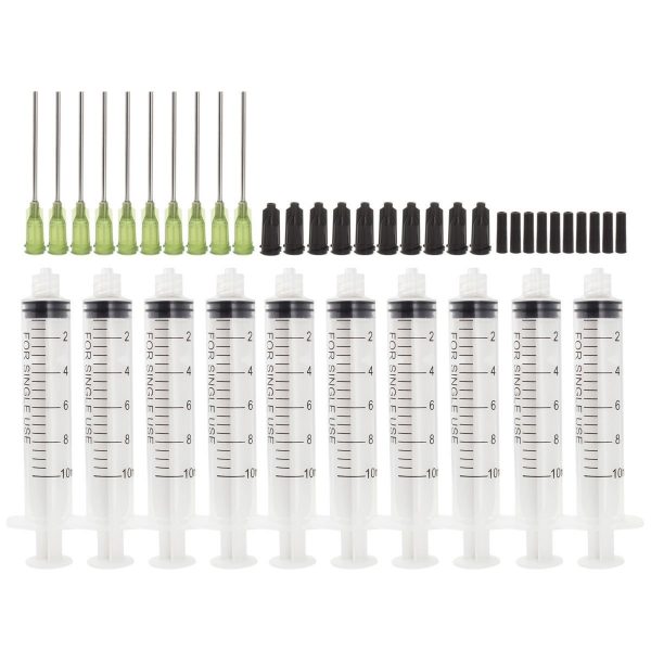 10ml Syringes 14Ga 1.5” Blunt Tip Needle Storage Caps – Glue Applicator,  Oil Dispensing (Pack of 10)